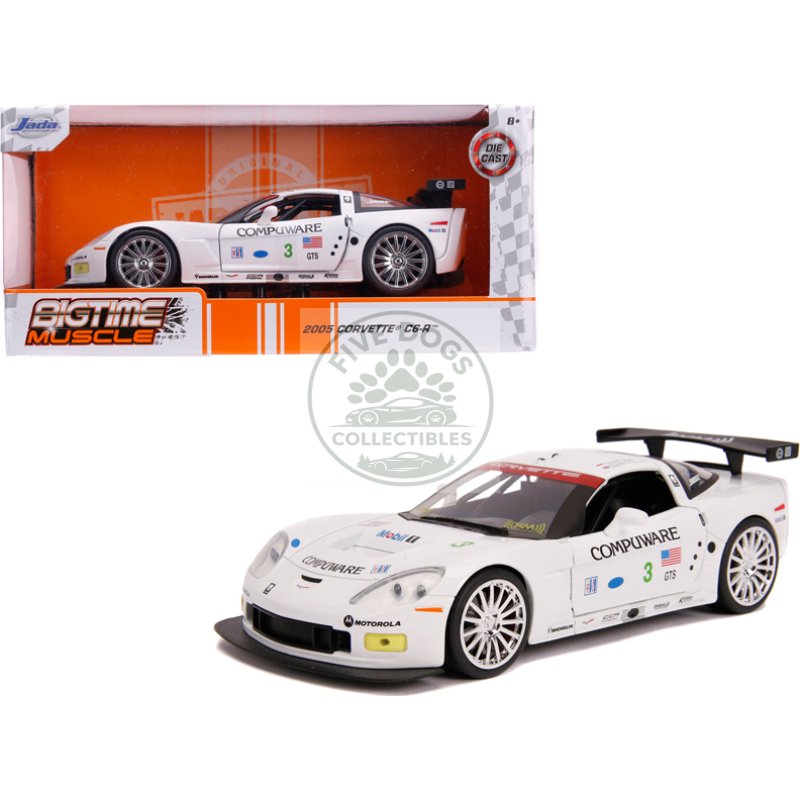 2005 chevrolet corvette c6 r #3 olivier beretta oliver gavin "compuware" white "bigtime muscle" 1/24 diecast model car by jada