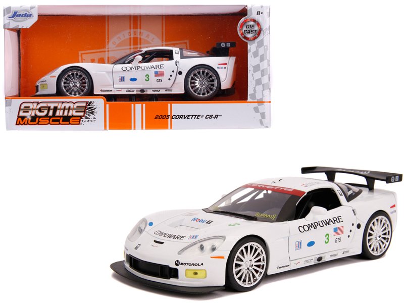 2005 chevrolet corvette c6 r #3 olivier beretta oliver gavin "compuware" white "bigtime muscle" 1/24 diecast model car by jada 2005 chevrolet corvette c6 r #3 olivier beretta oliver gavin "compuware" white "bigtime muscle" 1/24 diecast model car by jada