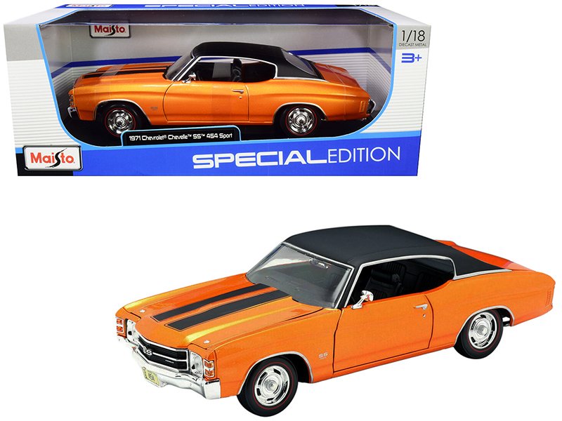1971 chevrolet chevelle ss 454 sport orange metallic with black top and black stripes 1/18 diecast model car by maisto 1971 chevrolet chevelle ss 454 sport orange metallic with black top and black stripes 1/18 diecast model car by maisto