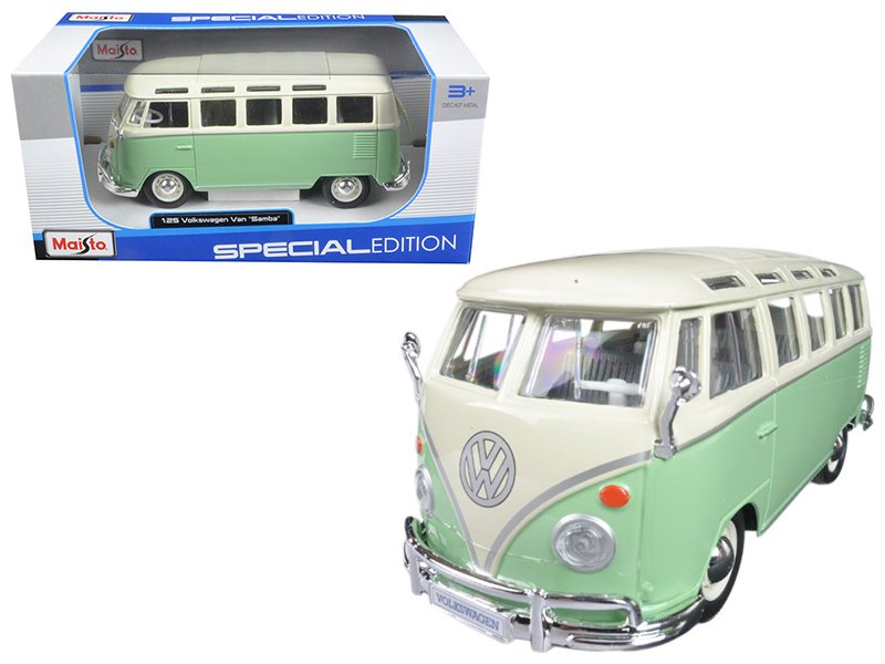 volkswagen van samba bus green and cream 1/25 diecast model by maisto volkswagen van samba bus green and cream 1/25 diecast model by maisto