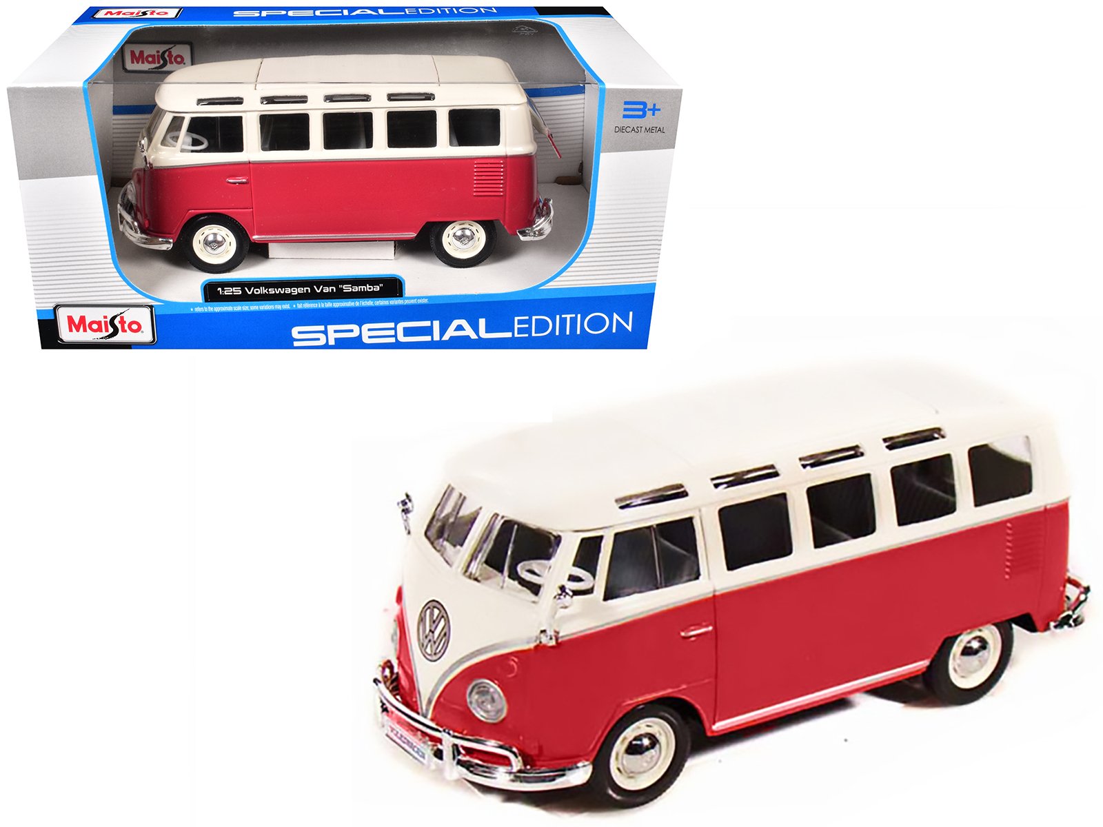 volkswagen van samba bus red and white 1/25 diecast model by maisto volkswagen van samba bus red and white 1/25 diecast model by maisto