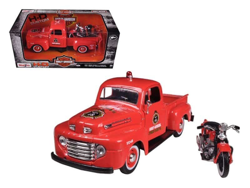 1948 ford f 1 pickup truck "harley davidson" fire truck and 1936 el knucklehead motorcycle 1/24 diecast models by maisto 1948 ford f 1 pickup truck "harley davidson" fire truck and 1936 el knucklehead motorcycle 1/24 diecast models by maisto
