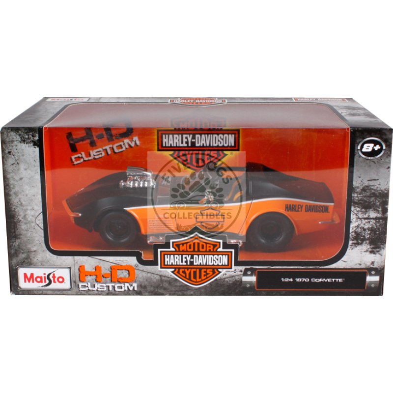 1970 chevrolet corvette harley davidson black/orange 1/24 diecast model car by maisto
