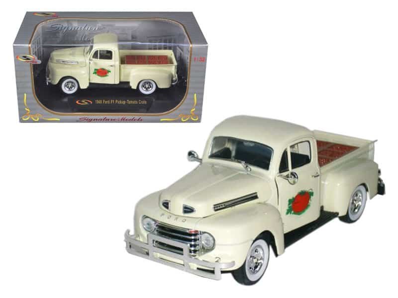 1949 ford f 1 delivery pickup truck cream with tomato crates 1/32 diecast model car by signature models 1949 ford f 1 delivery pickup truck cream with tomato crates 1/32 diecast model car by signature models