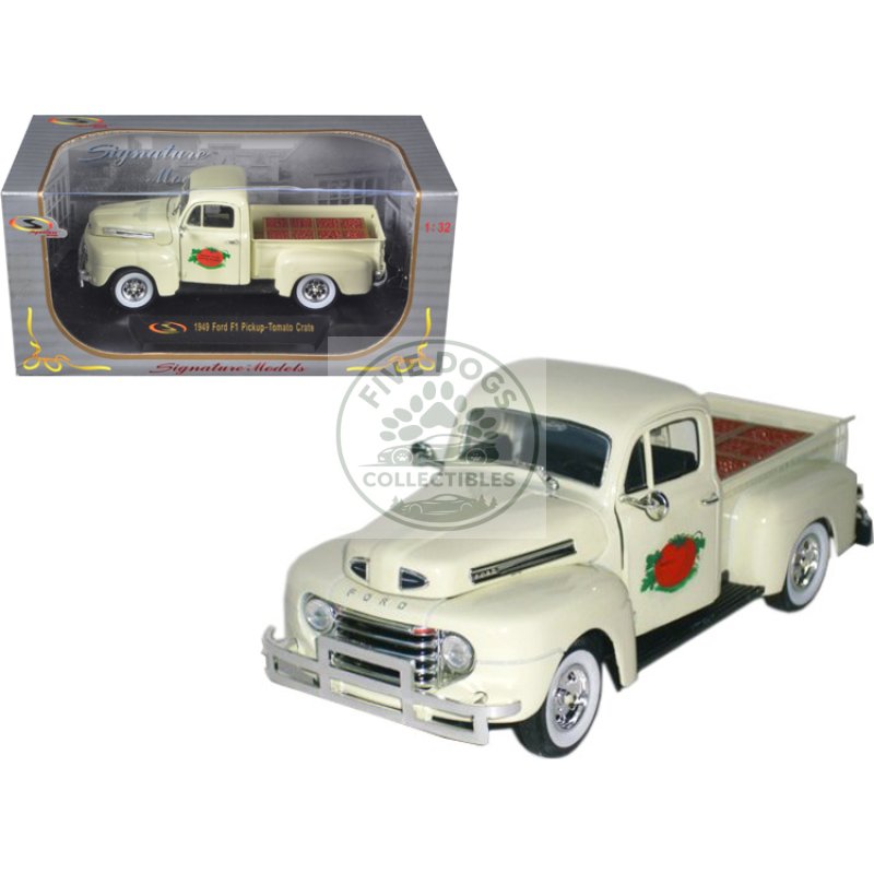 1949 ford f 1 delivery pickup truck cream with tomato crates 1/32 diecast model car by signature models
