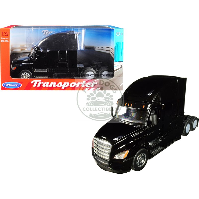 freightliner cascadia truck black "transporter" 1/32 diecast model by welly