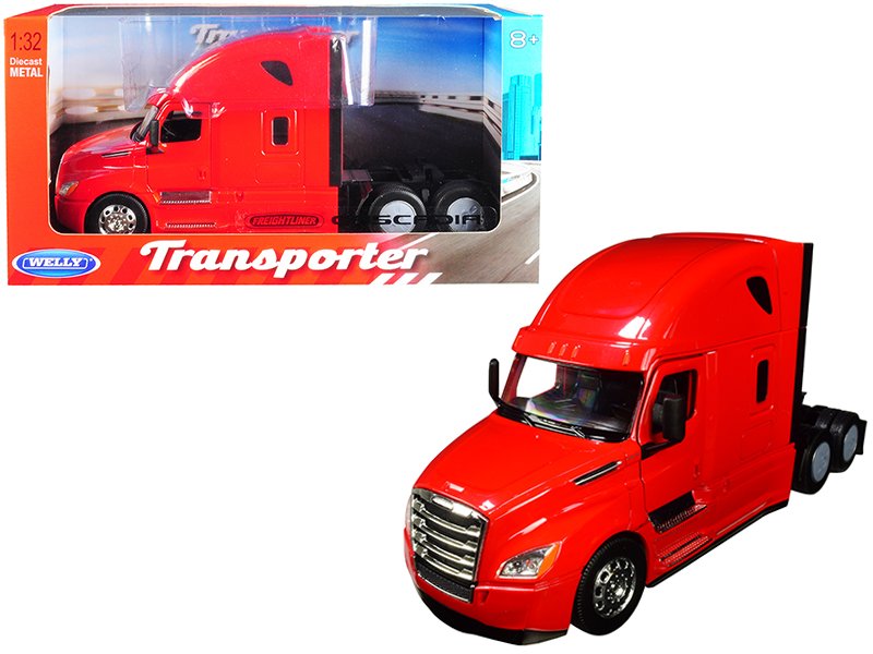 freightliner cascadia truck red "transporter" 1/32 diecast model by welly freightliner cascadia truck red "transporter" 1/32 diecast model by welly