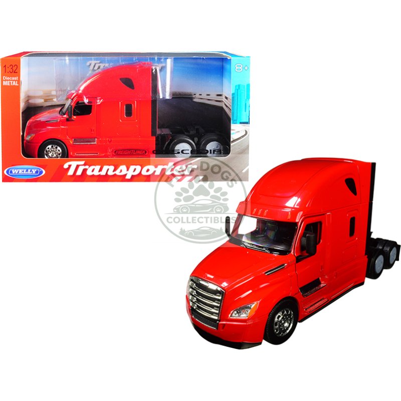 freightliner cascadia truck red "transporter" 1/32 diecast model by welly