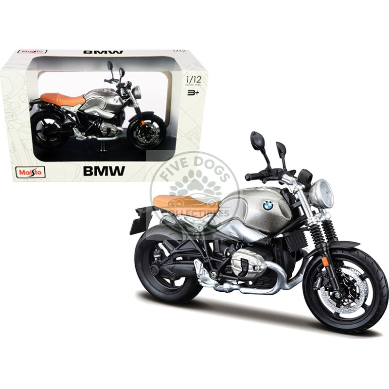bmw r ninet scrambler meatllic gray with plastic display stand 1/12 diecast motorcycle model by maisto