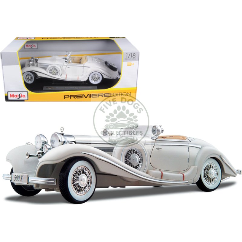 1936 mercedes benz 500 k special roadster white 1/18 diecast model car by maisto