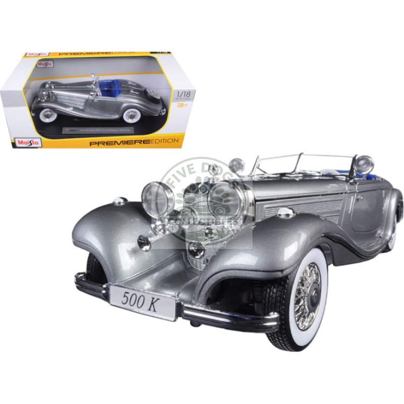 1936 mercedes 500k special roadster grey 1/18 diecast model car by maisto