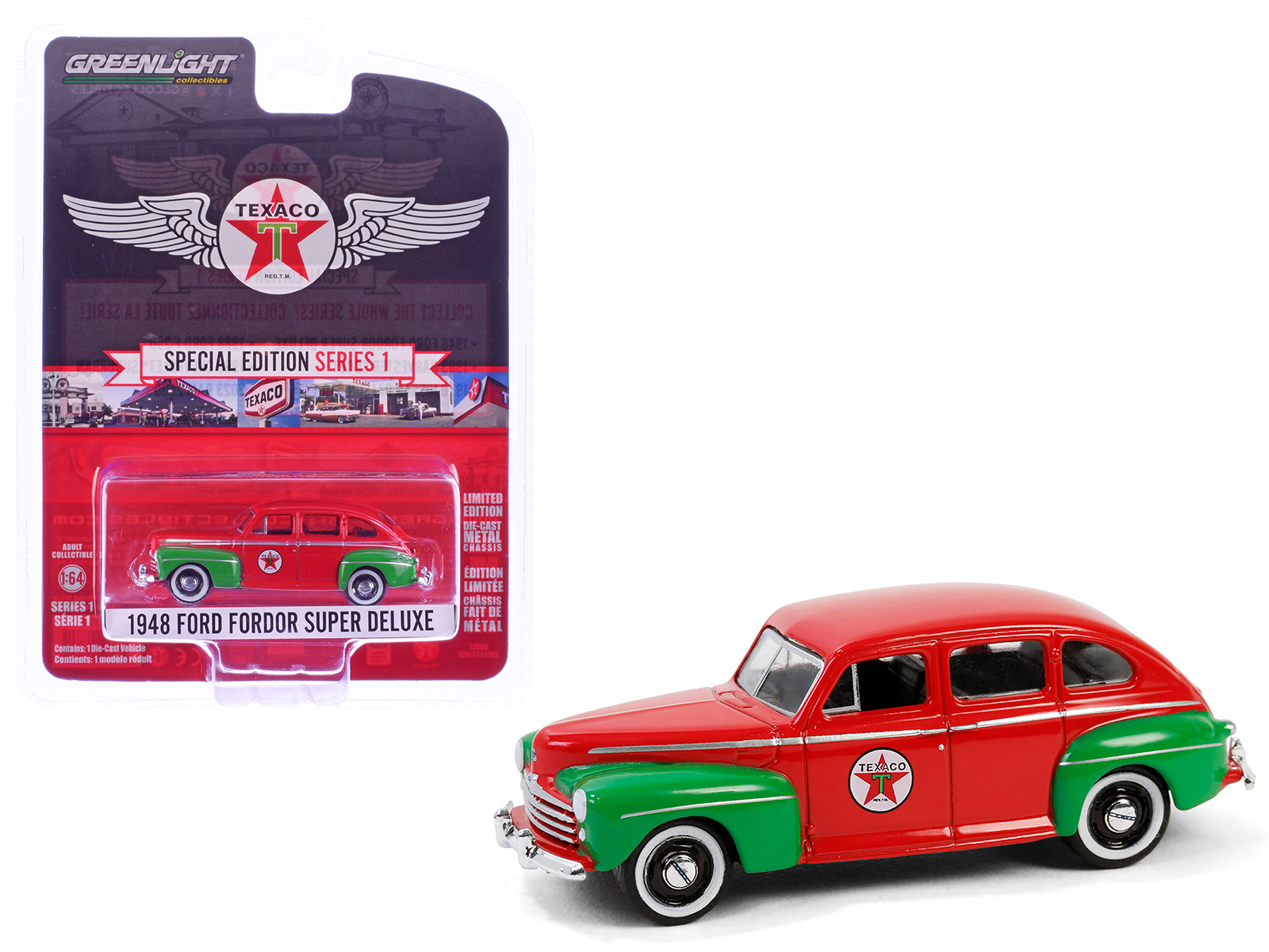1948 ford fordor super deluxe "texaco" red with green fenders "texaco special edition" series 1 1/64 diecast model car by greenlight 1948 ford fordor super deluxe "texaco" red with green fenders "texaco special edition" series 1 1/64 diecast model car by greenlight