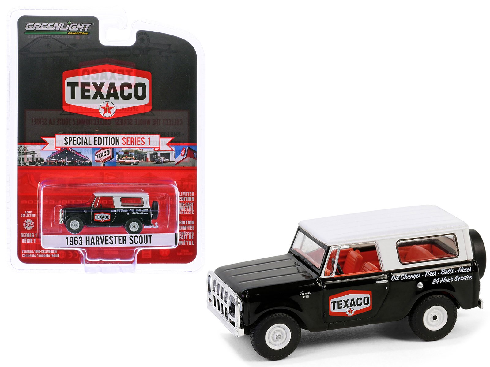 1963 harvester scout "texaco" black with white top and red interior "texaco special edition" series 1 1/64 diecast model car by greenlight 1963 harvester scout "texaco" black with white top and red interior "texaco special edition" series 1 1/64 diecast model car by greenlight