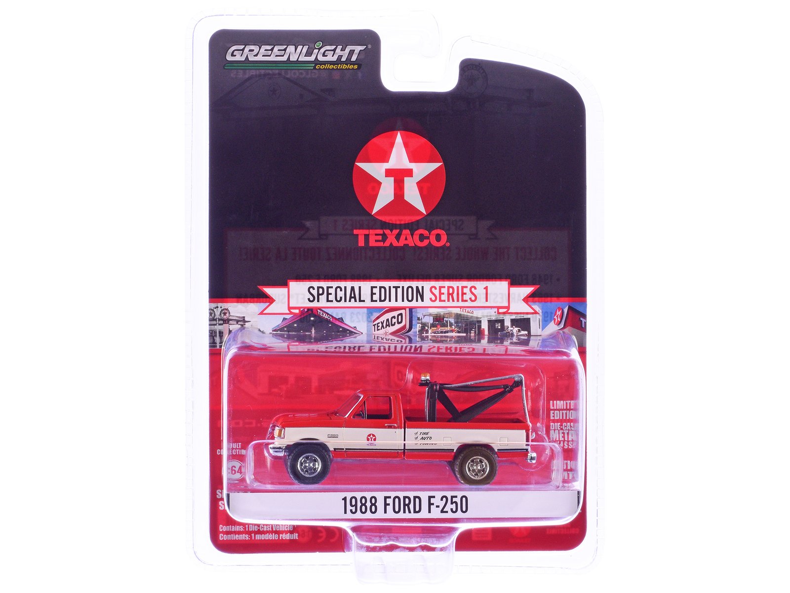 1988 ford f 250 tow truck "texaco" red and white "texaco special edition" series 1 1/64 diecast model car by greenlight 1988 ford f 250 tow truck "texaco" red and white "texaco special edition" series 1 1/64 diecast model car by greenlight