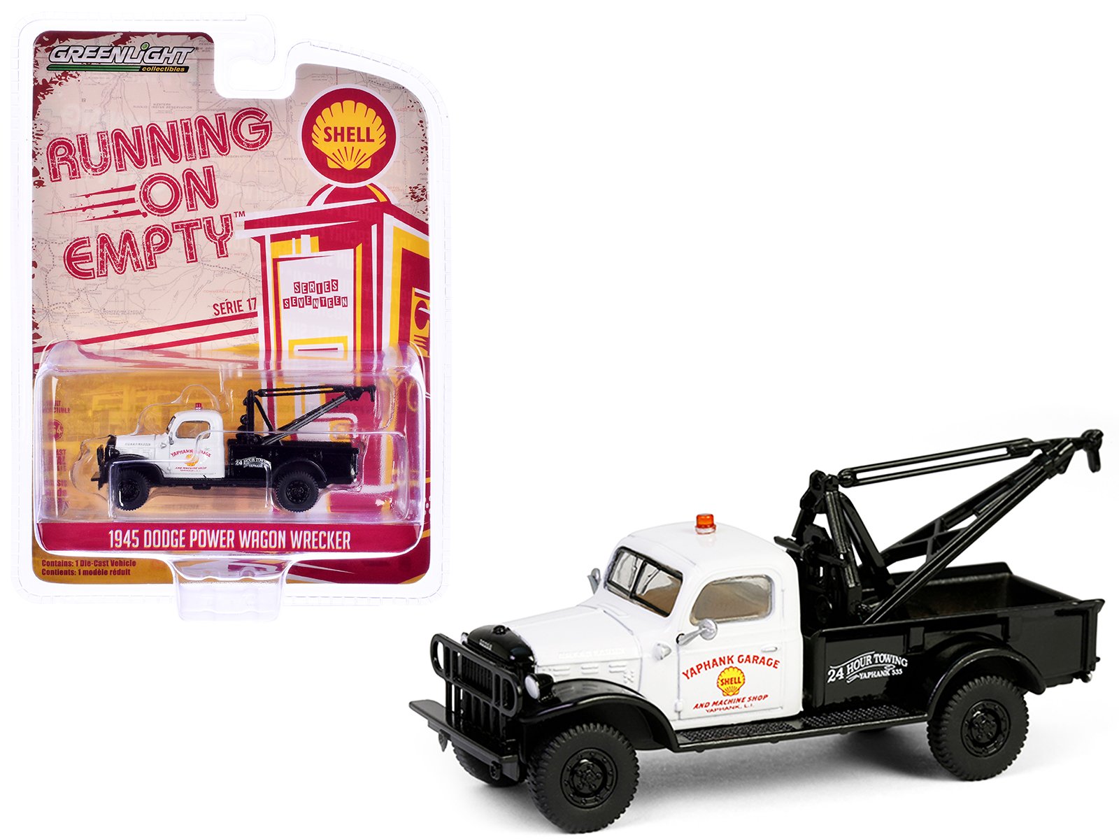1945 dodge power wagon wrecker tow truck "shell oil" white and black "running on empty" series 17 1/64 diecast model car by greenlight 1945 dodge power wagon wrecker tow truck "shell oil" white and black "running on empty" series 17 1/64 diecast model car by greenlight