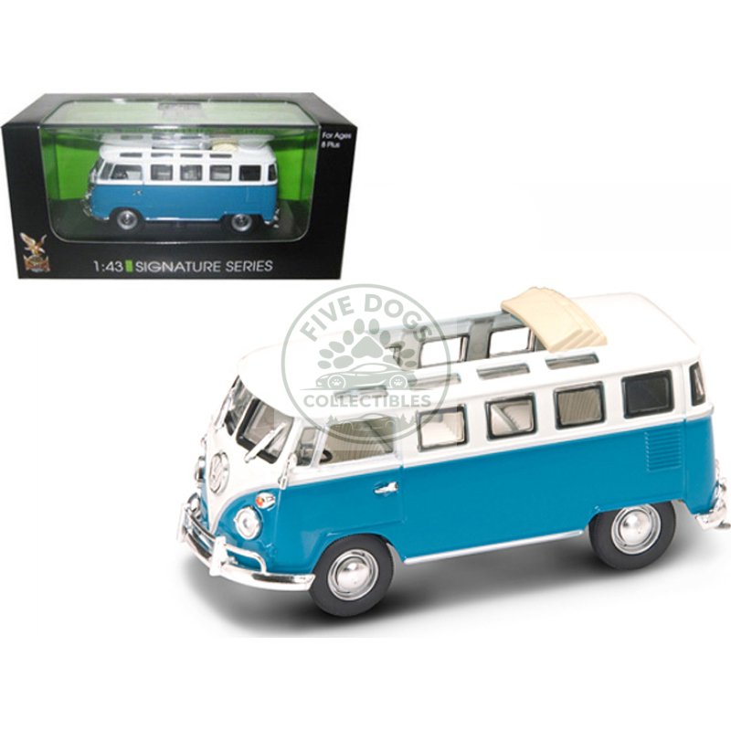 1962 volkswagen microbus van bus blue with open roof 1/43 diecast car by road signature
