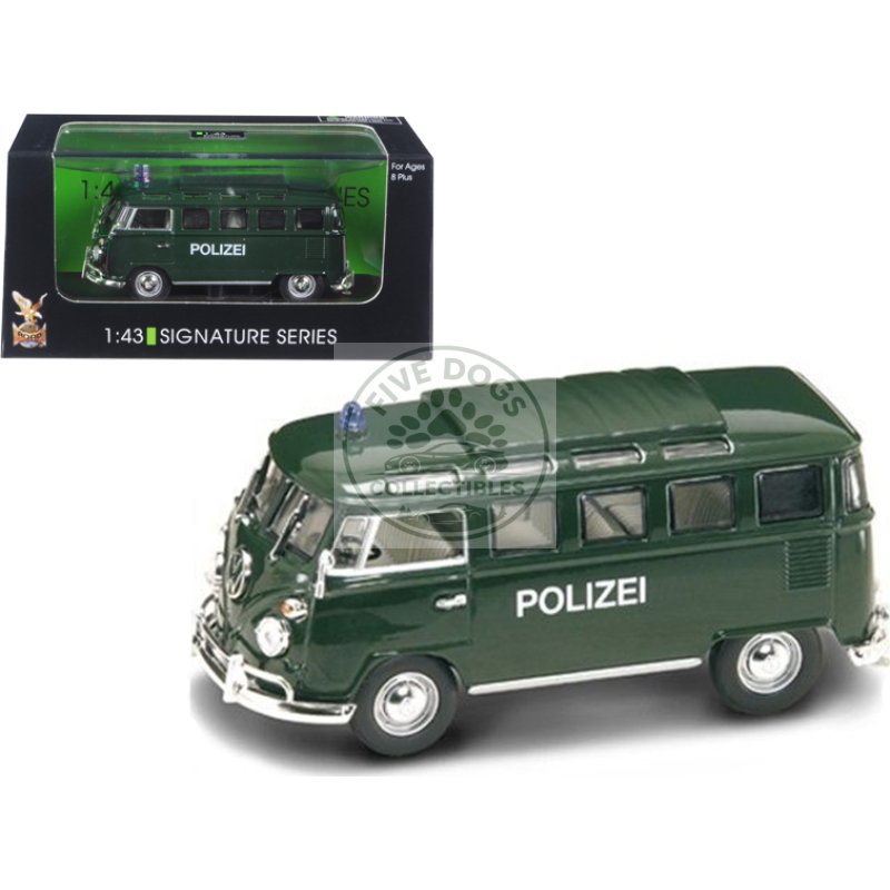 1962 volkswagen microbus police green 1/43 diecast car model by road signature