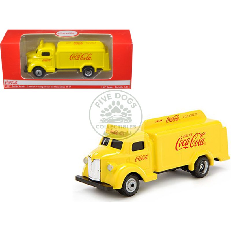 1947 coca cola delivery bottle truck yellow 1/87 diecast model by motorcity classics
