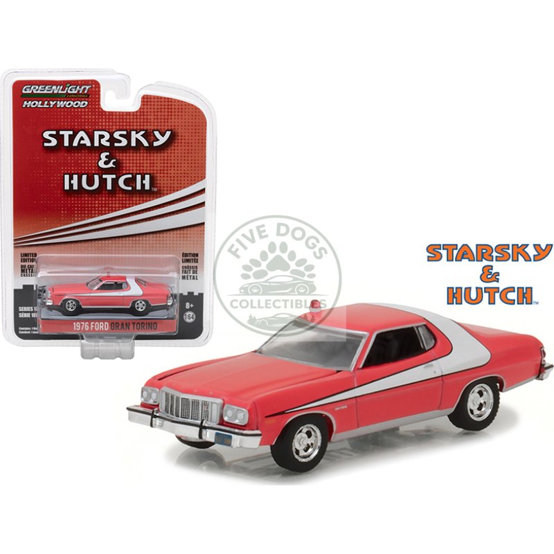 1976 ford gran torino red with white stripe "starsky and hutch" (1975 1979) tv series "hollywood series" release 18 1/64 diecast model car by greenlight