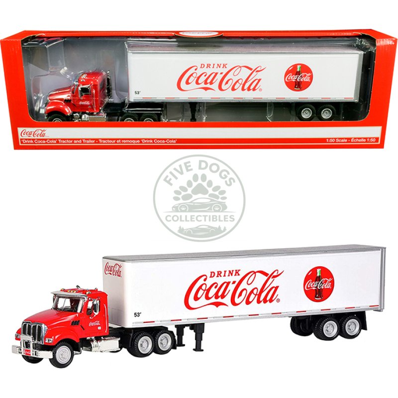 truck tractor with 53' trailer "drink coca cola" red and white 1/50 diecast model by motorcity classics