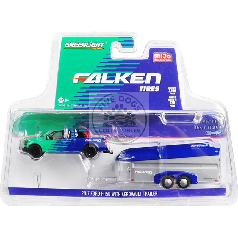 2017 ford f 150 pickup truck and aerovault trailer "falken tires" limited edition to 2760 pieces worldwide 1/64 diecast model car by greenlight