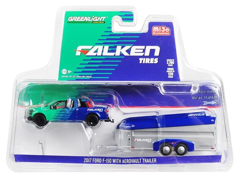 2017 ford f 150 pickup truck and aerovault trailer "falken tires" limited edition to 2760 pieces worldwide 1/64 diecast model car by greenlight 2017 ford f 150 pickup truck and aerovault trailer "falken tires" limited edition to 2760 pieces worldwide 1/64 diecast model car by greenlight