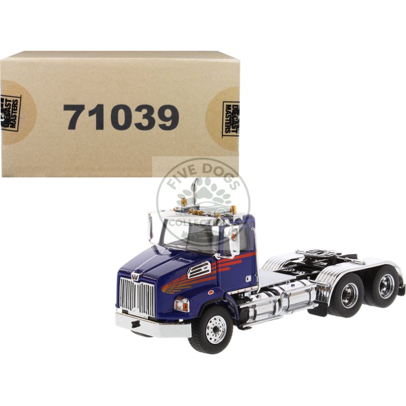 western star 4700 sb tandem day cab tractor blue 1/50 diecast model by diecast masters