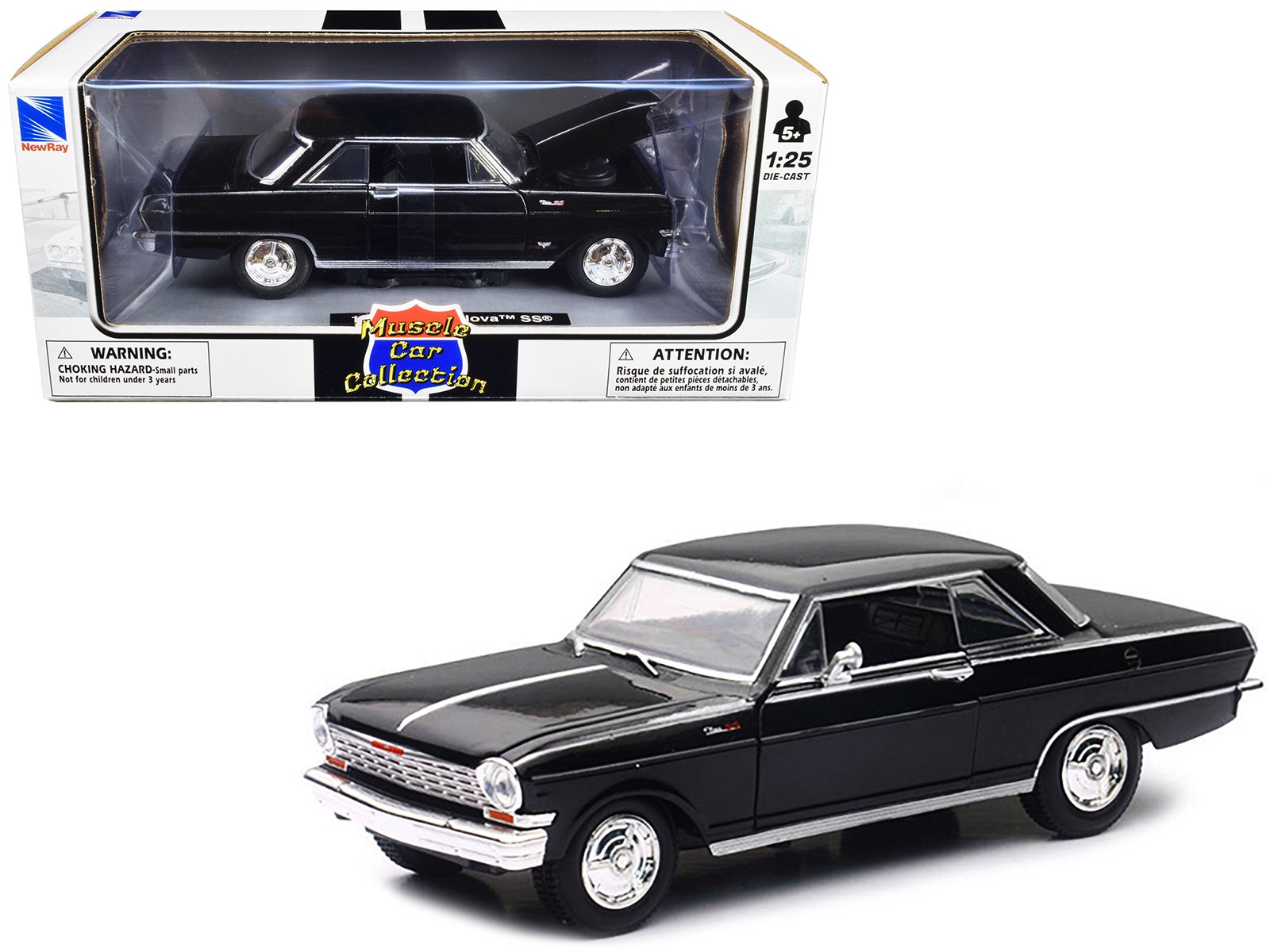 1964 chevrolet nova ss black "muscle car collection" 1/25 diecast model car by new ray 1964 chevrolet nova ss black "muscle car collection" 1/25 diecast model car by new ray