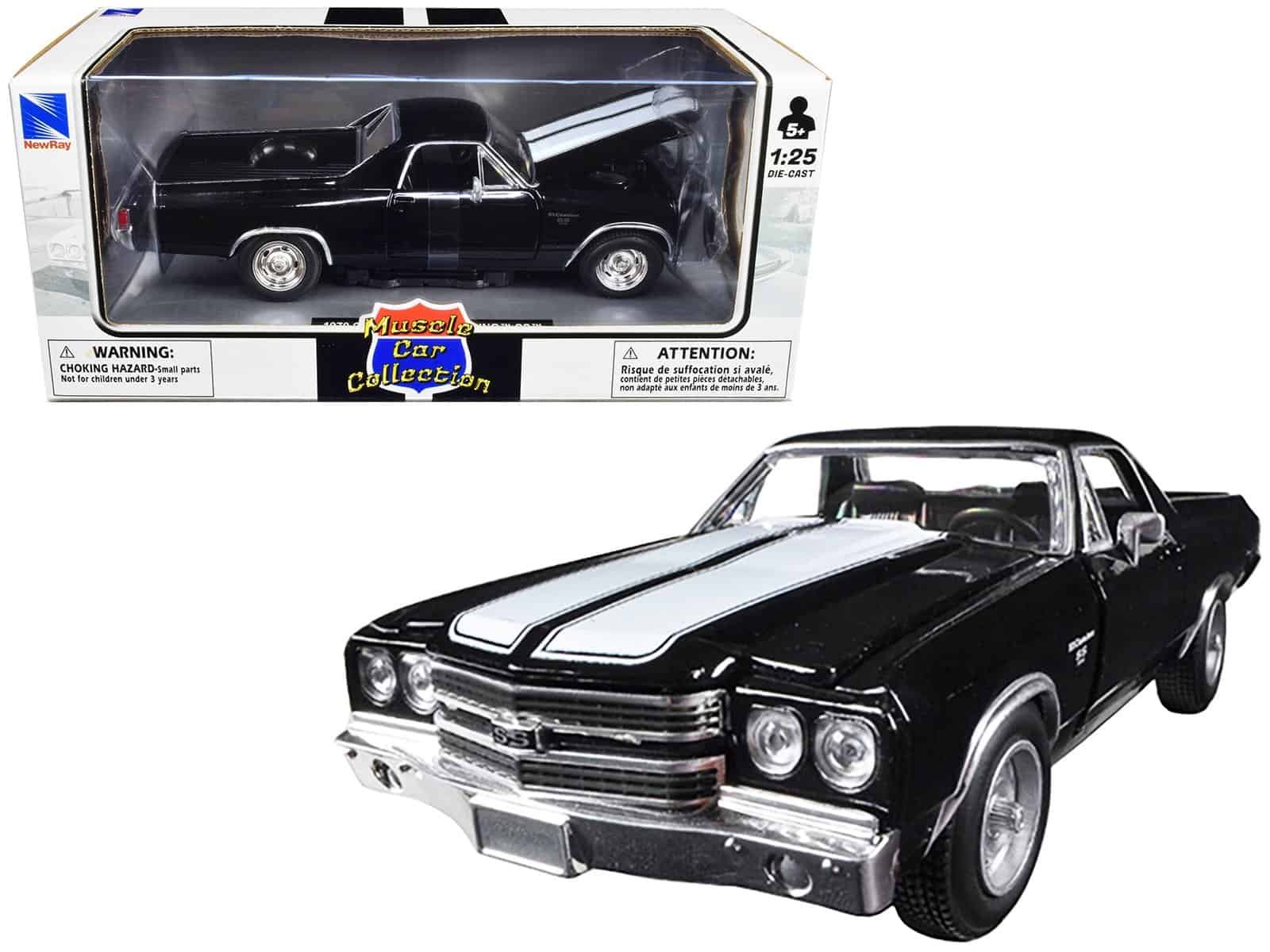 1970 chevrolet el camino ss black with white stripes "muscle car collection" 1/25 diecast model car by new ray 1970 chevrolet el camino ss black with white stripes "muscle car collection" 1/25 diecast model car by new ray