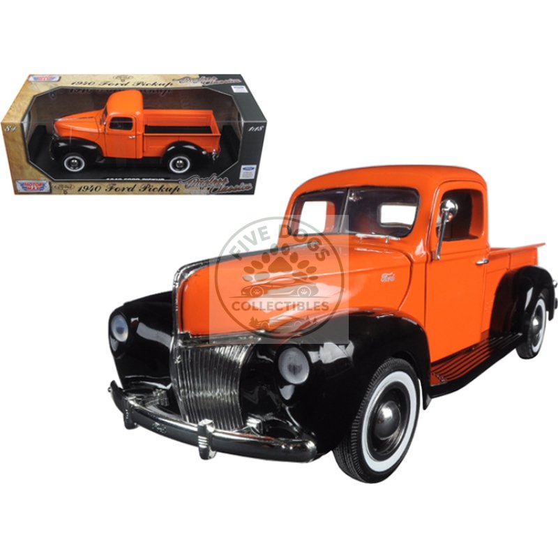 1940 ford pickup truck orange "timeless classics" 1/18 diecast model car by motormax
