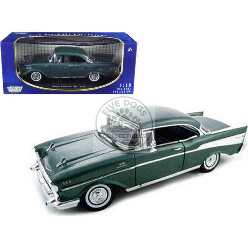 1957 chevrolet bel air hard top green 1/18 diecast model car by motormax