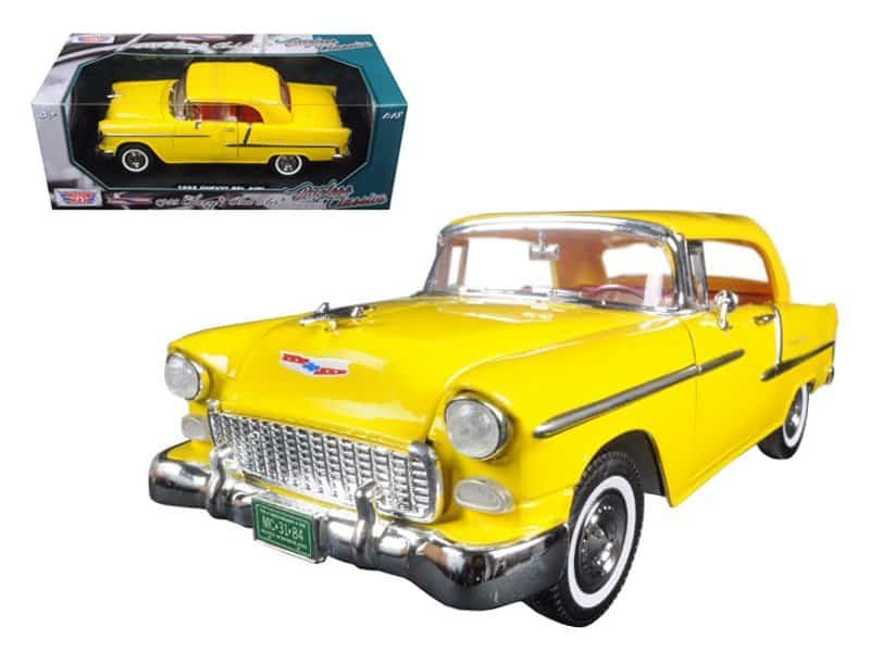 1955 chevrolet bel air convertible soft top yellow "timeless classics" 1/18 diecast model car by motormax 1955 chevrolet bel air convertible soft top yellow "timeless classics" 1/18 diecast model car by motormax