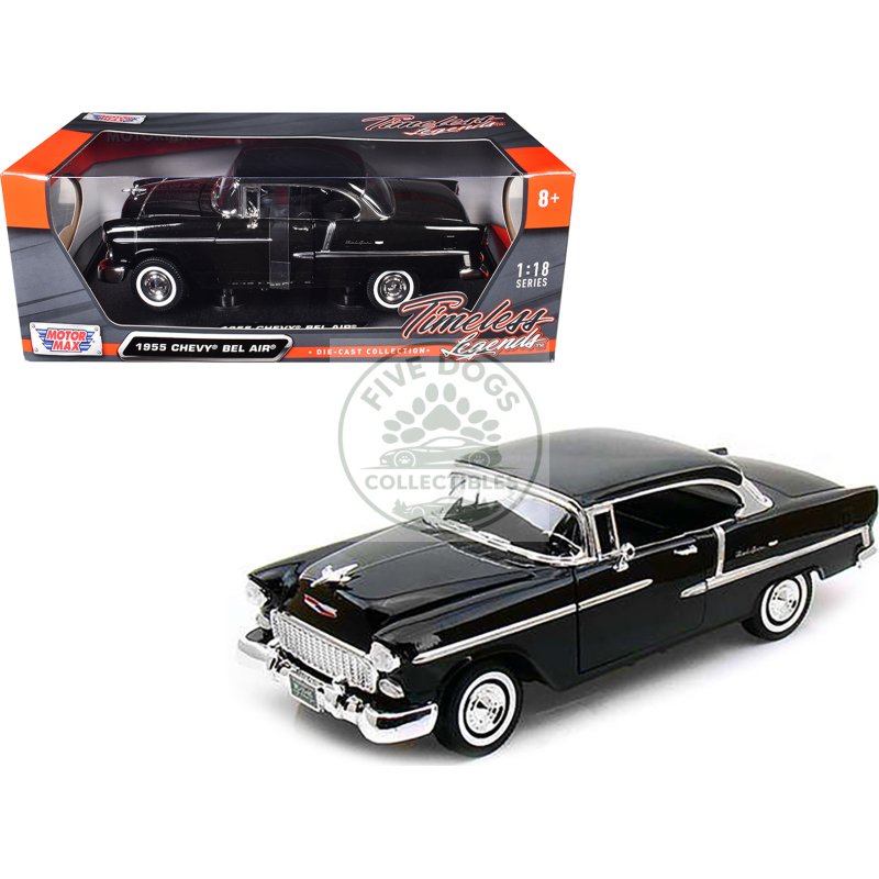 1955 chevrolet bel air hard top black 1/18 diecast car model by motormax