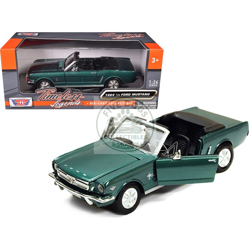 1964 1/2 ford mustang convertible green metallic 1/24 diecast model car by motormax