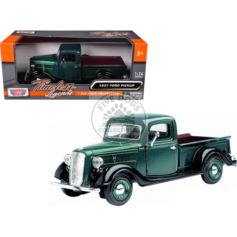 1937 ford pickup truck green and black 1/24 diecast model car by motormax