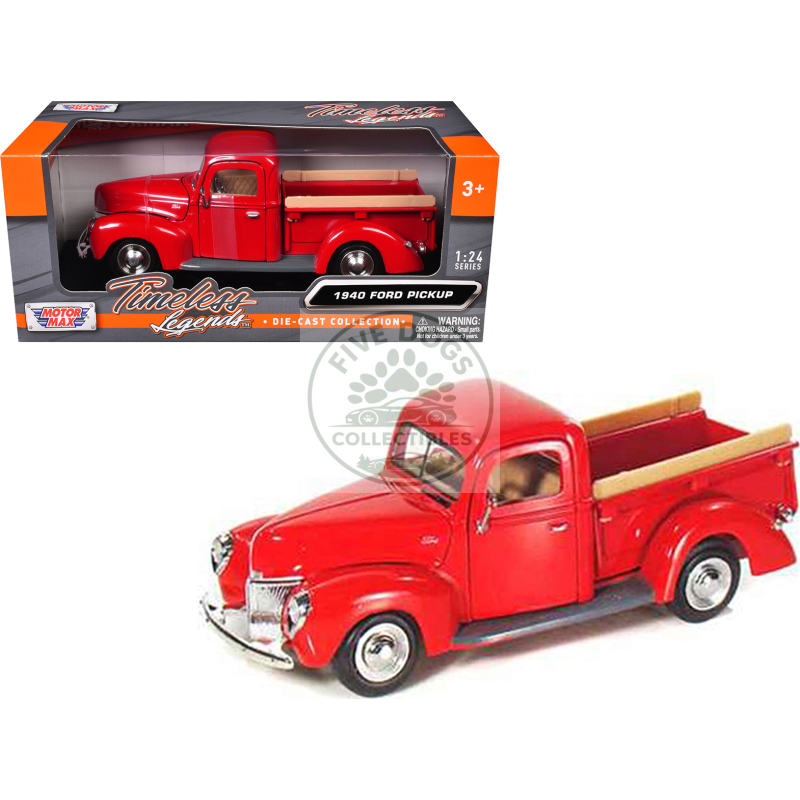 1940 ford pickup truck red 1/24 diecast model car by motormax