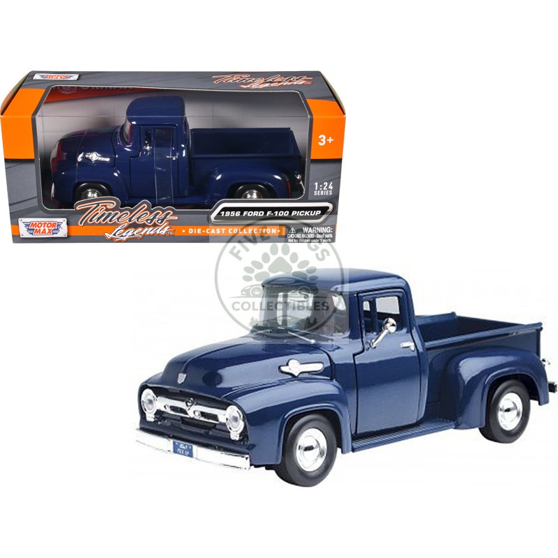 1956 ford f 100 pickup truck blue 1/24 diecast model car by motormax