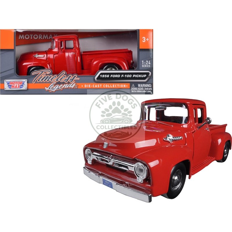 1956 ford f 100 pickup red 1/24 diecast model car by motormax