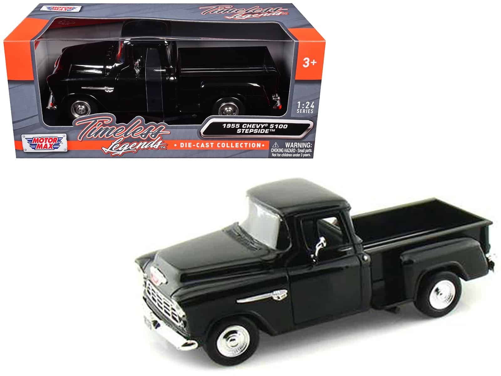 1955 chevrolet 5100 stepside pickup truck black 1/24 diecast car model by motormax 1955 chevrolet 5100 stepside pickup truck black 1/24 diecast car model by motormax
