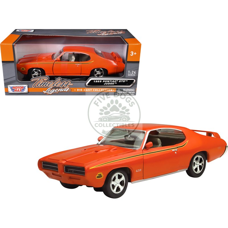 1969 pontiac gto judge orange with stripes 1/24 diecast model car by motormax