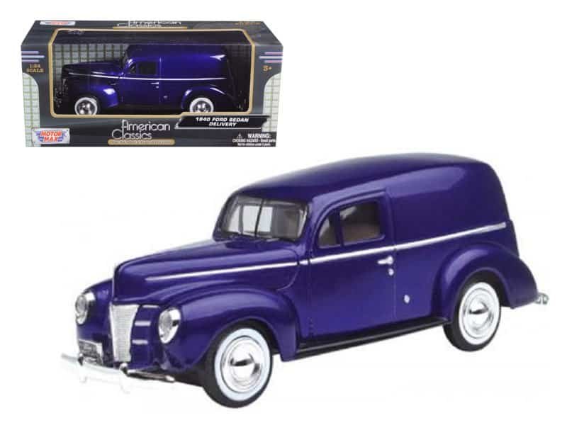 Vintage 1936 Ford Delivery Van diecast model Detailed blue 1936 Ford Delivery Van diecast collectible model for vintage car enthusiasts.