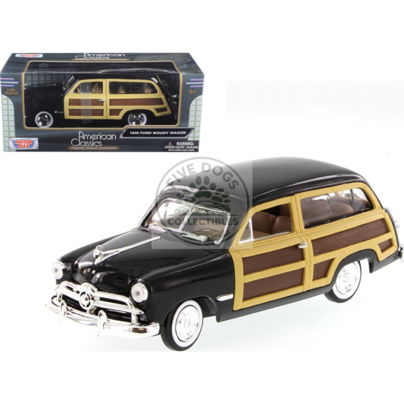 1949 ford woody wagon black 1/24 diecast model car by motormax