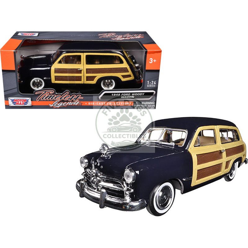 1949 ford woody wagon dark blue 1/24 diecast model car by motormax