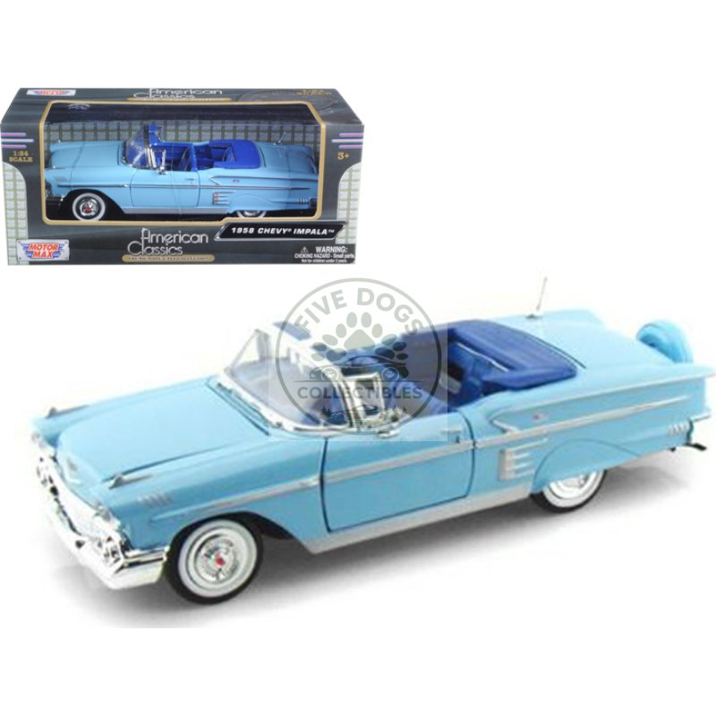 1958 chevrolet impala convertible blue 1/24 diecast model car by motormax