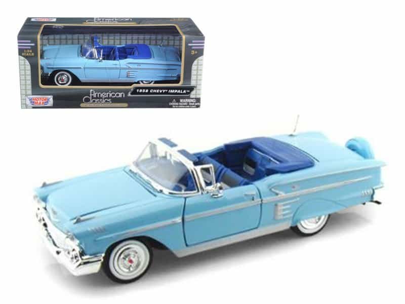 1958 chevrolet impala convertible blue 1/24 diecast model car by motormax 1958 chevrolet impala convertible blue 1/24 diecast model car by motormax