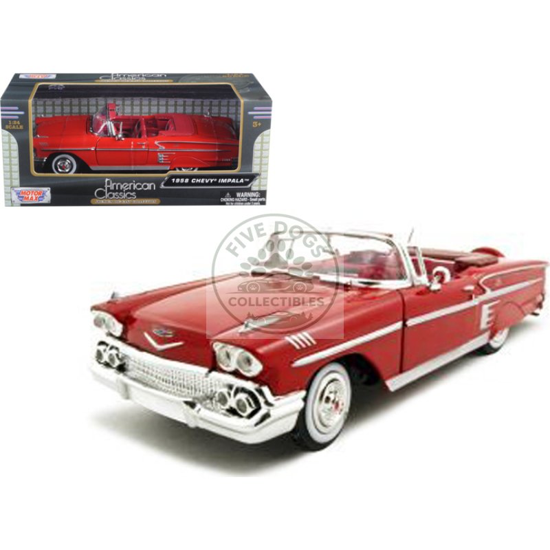 1958 chevrolet impala convertible red 1/24 diecast model car by motormax