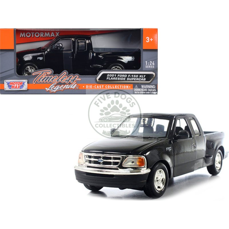 2001 ford f 150 xlt flareside supercab pickup truck black 1/24 diecast car model by motormax