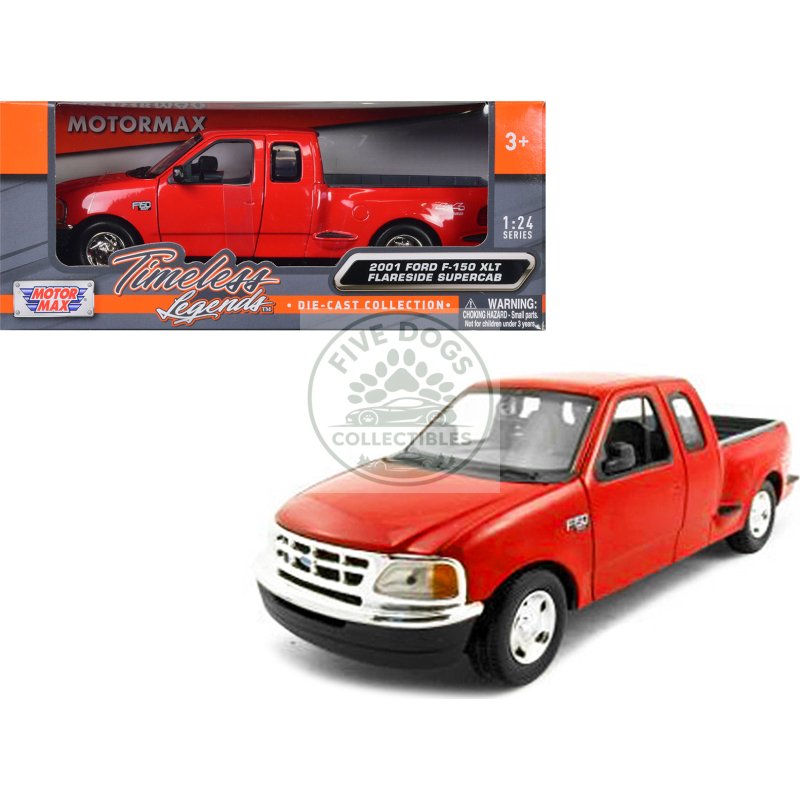 2001 ford f 150 xlt flareside supercab pickup truck red 1/24 diecast model car by motormax