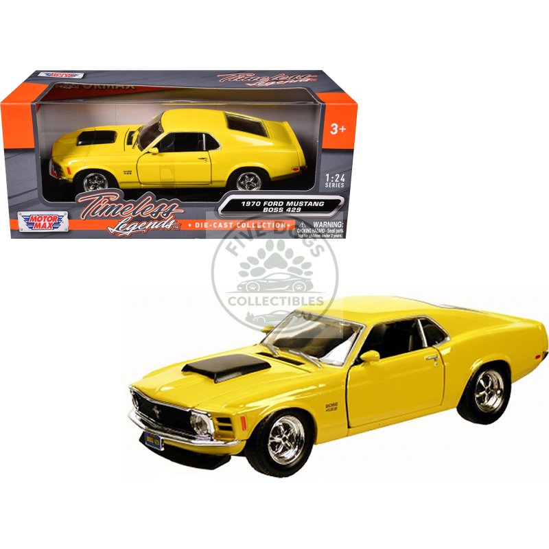 1970 ford mustang boss 429 yellow 1/24 diecast model car by motormax