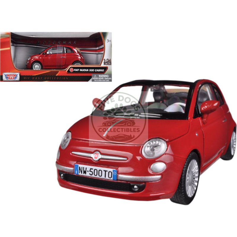 fiat 500 nuova cabrio red 1/24 diecast model car by motormax